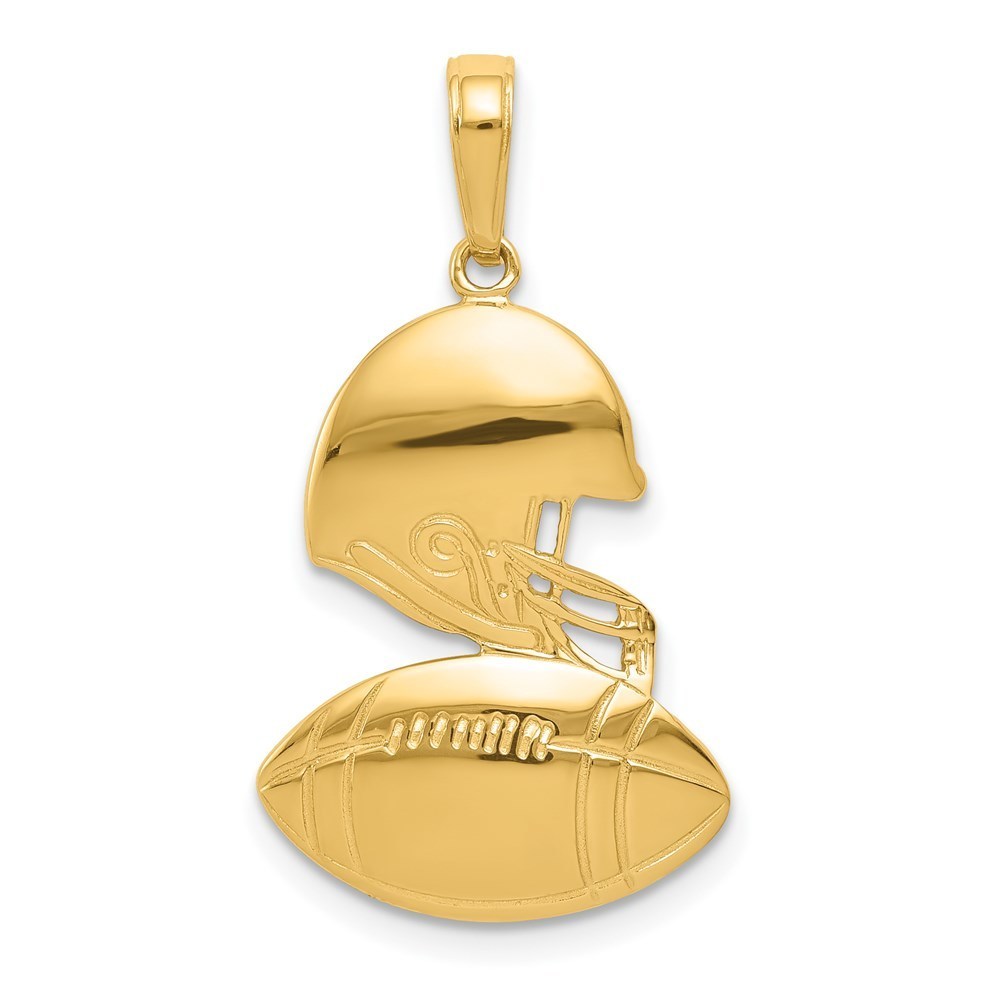 14k Yellow Gold Sports Theme Unisex Football And Helmet Necklace Charm Pendant